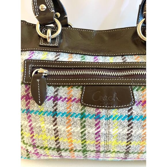 COACH Penelope Tattersall Colorful Plaid Wool Shoulder Bag, Purse - Picture 4 of 10